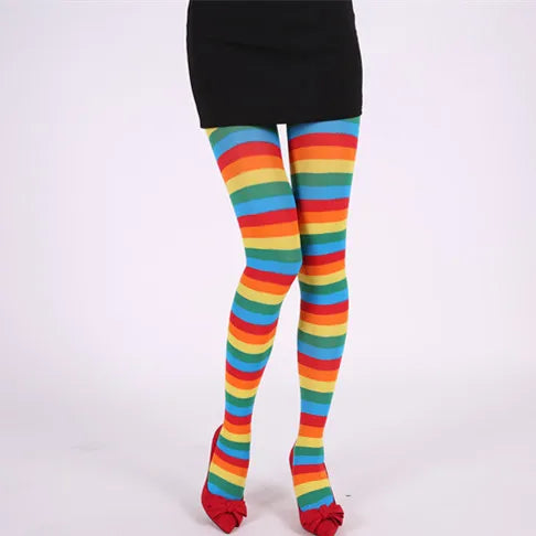 Goth Style Punk Women Striped Rainbow Long Tights
