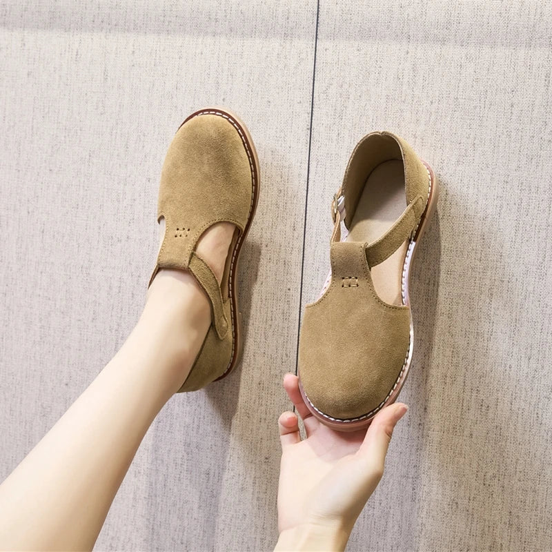 Flat-soled retro frosted genuine leather sandal
