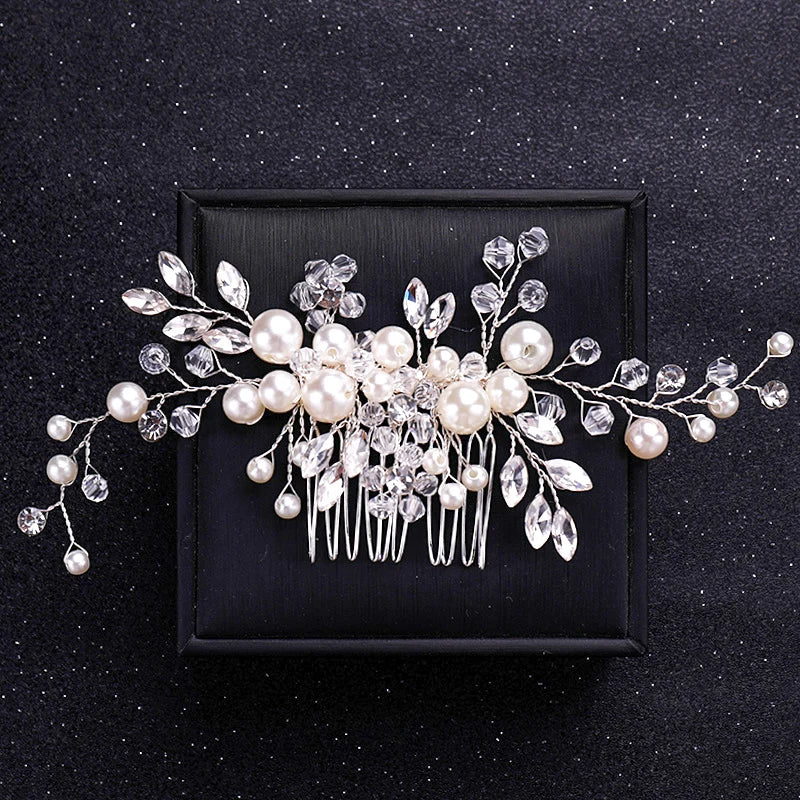 Silver Color Flower Pearl Crystal Wedding Hair Comb