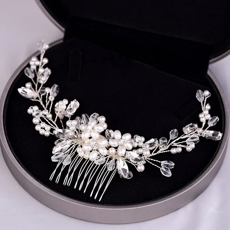 Crystal Rhinestone Flower Pearl Hair