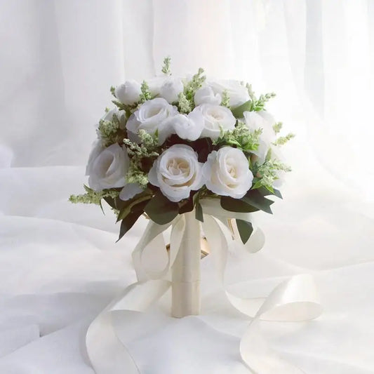 Bridal Bridesmaid Wedding Bouquet White Silk Flower